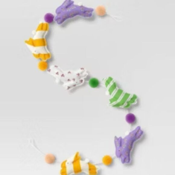 Threshold Easter Bunny Fabric & Pom Pom Garland Holiday Home Decor 6ft - Picture 6 of 7